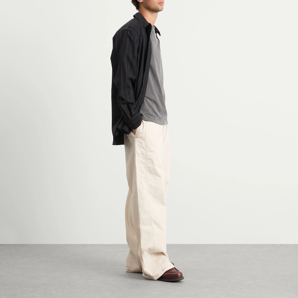 AMI Paris Men's Off-White Cotton Twill Wide Fit Trousers Ecru